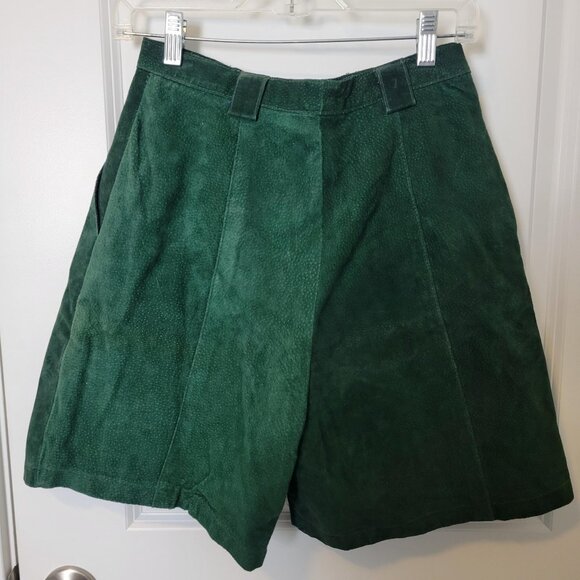 Outerwear by Phoenix Suede Leather High Waist Shorts 90's Emerald Wicked Pleated - Picture 3 of 4